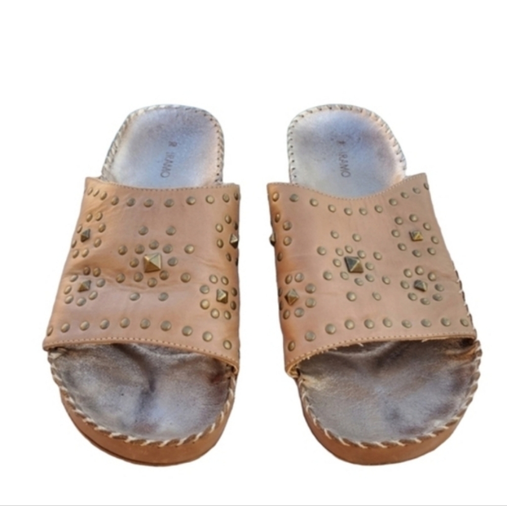 IRAMO SAM OMARI Studded Leather Platform Slides 40 9.5 Tan Boho Sandals - Picture 13 of 14
